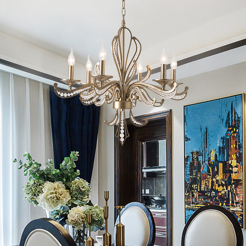 Crystal Candle Chandelier Lamp Modern 3/6 Bulbs Gold Pendant Lighting Fixture for Bedroom Clearhalo 'Ceiling Lights' 'Chandeliers' Lighting' options 230653