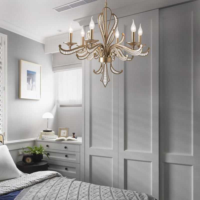 Crystal Candle Chandelier Lamp Modern 3/6 Bulbs Gold Pendant Lighting Fixture for Bedroom Clearhalo 'Ceiling Lights' 'Chandeliers' Lighting' options 230654