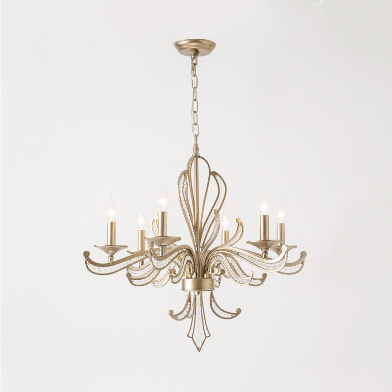 Crystal Candle Chandelier Lamp Modern 3/6 Bulbs Gold Pendant Lighting Fixture for Bedroom Clearhalo 'Ceiling Lights' 'Chandeliers' Lighting' options 230655