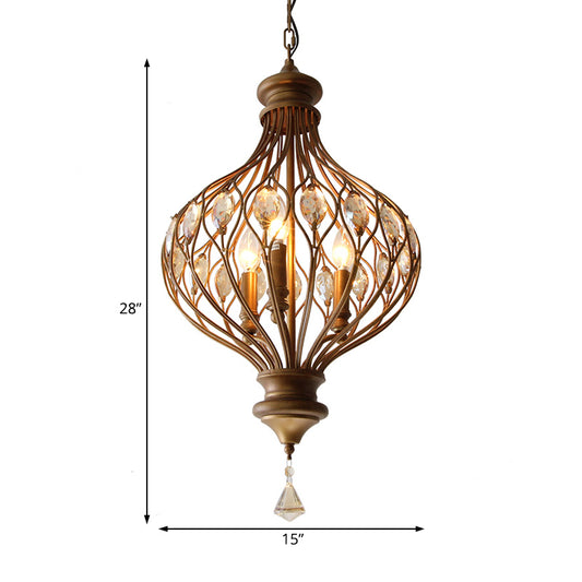 Traditional Ball Hanging Chandelier Metal 3 Bulbs Suspension Light in Brass with Crystal Teardrop Clearhalo 'Ceiling Lights' 'Chandeliers' Lighting' options 230684