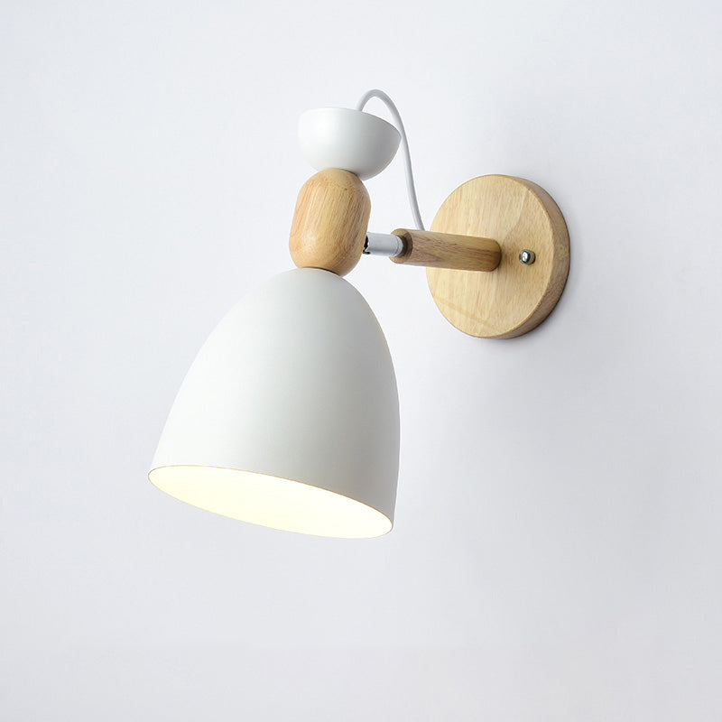 Swivel Shade Kids Bedroom Wall Lamp Metal 1 Bulb Macaron Reading Wall Light with Wood Deco White Clearhalo 'Wall Lamps & Sconces' 'Wall Lights' Lighting' 2307361