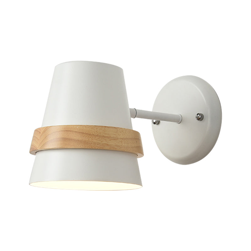 Adjustable Horn Shaped Wall Light Minimalist Metal 1-Light Bedside Wall Lighting with Wood Ring Decor Clearhalo 'Wall Lamps & Sconces' 'Wall Lights' Lighting' 2307369