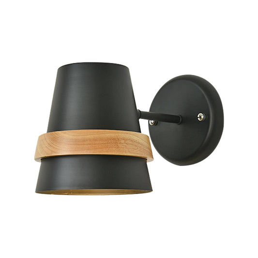 Adjustable Horn Shaped Wall Light Minimalist Metal 1-Light Bedside Wall Lighting with Wood Ring Decor Clearhalo 'Wall Lamps & Sconces' 'Wall Lights' Lighting' 2307370