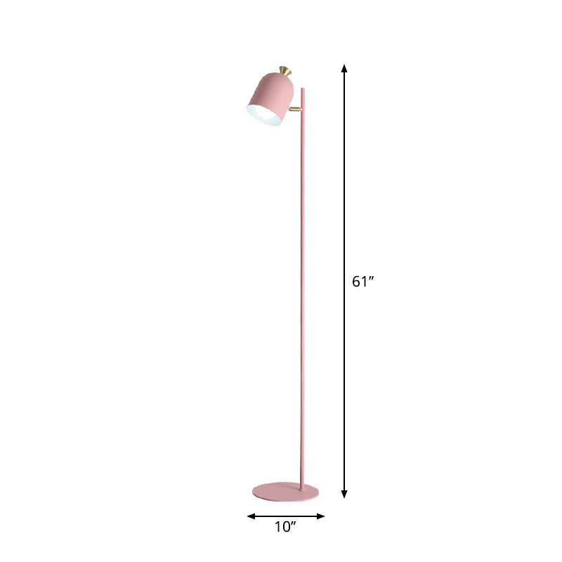 Macaron Cloche Shaped Floor Light Metal 1 Head Living Room Standing Lamp with Adjustable Joint Pink Clearhalo 'Floor Lamps' 'Lamps' Lighting' 2307377