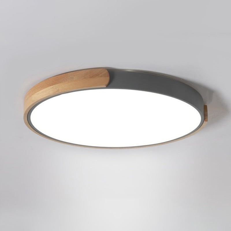 Grey Disk LED Ceiling Lighting Simplicity Acrylic Flush Mount Fixture with Wood Decoration Clearhalo 'Ceiling Lights' 'Close To Ceiling Lights' 'Close to ceiling' 'Flush mount' Lighting' 2307440