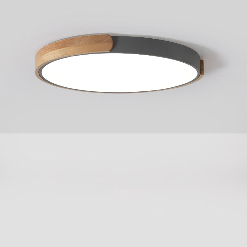 Grey Disk LED Ceiling Lighting Simplicity Acrylic Flush Mount Fixture with Wood Decoration Clearhalo 'Ceiling Lights' 'Close To Ceiling Lights' 'Close to ceiling' 'Flush mount' Lighting' 2307442