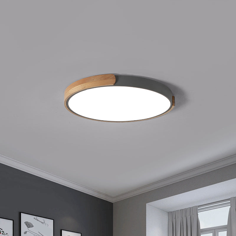 Grey Disk LED Ceiling Lighting Simplicity Acrylic Flush Mount Fixture with Wood Decoration Clearhalo 'Ceiling Lights' 'Close To Ceiling Lights' 'Close to ceiling' 'Flush mount' Lighting' 2307443