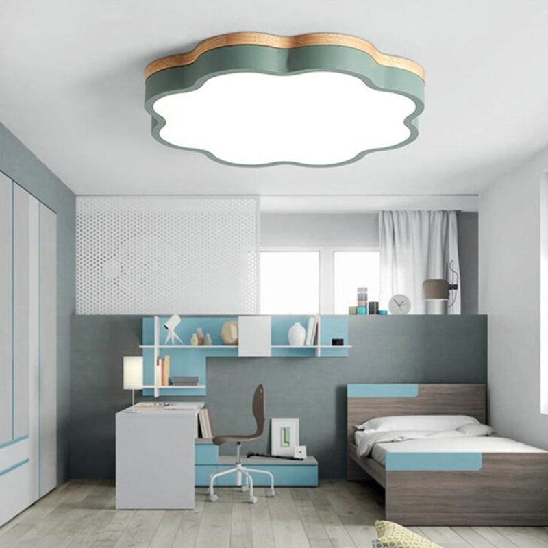 Floral Acrylic LED Flushmount Ceiling Lamp Simplicity Green and Wood Flush Mounted Light for Bedroom Green Third Gear Clearhalo 'Ceiling Lights' 'Close To Ceiling Lights' 'Close to ceiling' 'Flush mount' 'Industrial Flush Mount' Lighting' 2307476