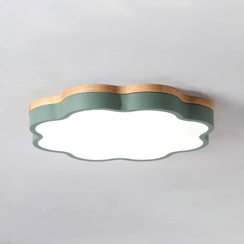Floral Acrylic LED Flushmount Ceiling Lamp Simplicity Green and Wood Flush Mounted Light for Bedroom Green White Clearhalo 'Ceiling Lights' 'Close To Ceiling Lights' 'Close to ceiling' 'Flush mount' 'Industrial Flush Mount' Lighting' 2307478