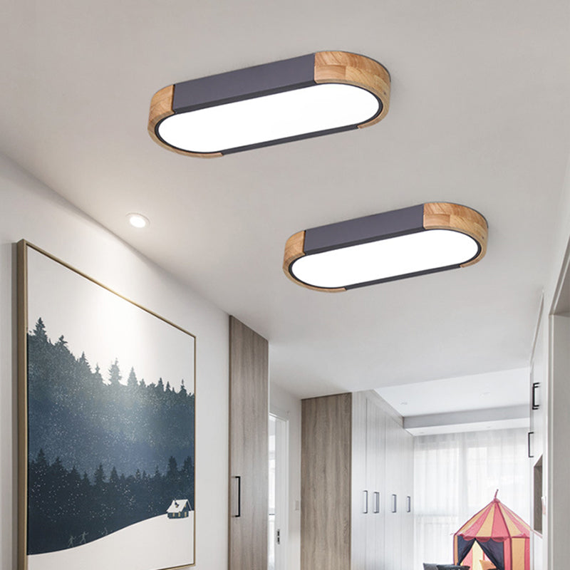 Oblong Corridor Led Surface Mount Ceiling Light Acrylic Minimalist Flush Mount Lamp in Grey and Wood Clearhalo 'Ceiling Lights' 'Close To Ceiling Lights' 'Close to ceiling' 'Flush mount' Lighting' 2307502