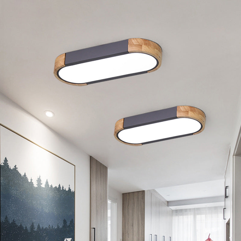 Oblong Corridor Led Surface Mount Ceiling Light Acrylic Minimalist Flush Mount Lamp in Grey and Wood Clearhalo 'Ceiling Lights' 'Close To Ceiling Lights' 'Close to ceiling' 'Flush mount' Lighting' 2307504