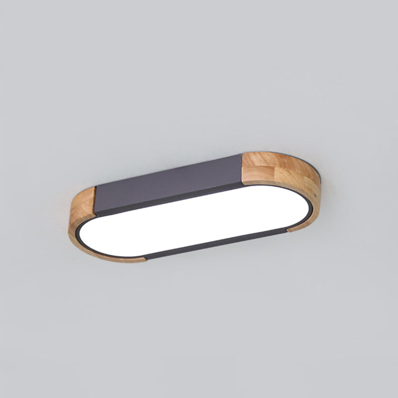 Oblong Corridor Led Surface Mount Ceiling Light Acrylic Minimalist Flush Mount Lamp in Grey and Wood Grey 14" Clearhalo 'Ceiling Lights' 'Close To Ceiling Lights' 'Close to ceiling' 'Flush mount' Lighting' 2307505