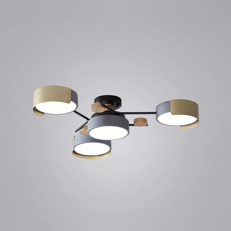 Round Dining Room Semi Flush Mount Light Acrylic 4-Head Nordic LED Ceiling Fixture in Grey Grey Clearhalo 'Ceiling Lights' 'Close To Ceiling Lights' 'Close to ceiling' 'Semi-flushmount' Lighting' 2307514