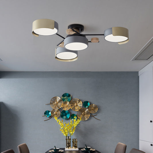 Round Dining Room Semi Flush Mount Light Acrylic 4-Head Nordic LED Ceiling Fixture in Grey Clearhalo 'Ceiling Lights' 'Close To Ceiling Lights' 'Close to ceiling' 'Semi-flushmount' Lighting' 2307515