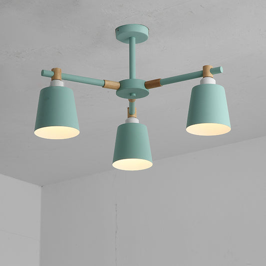 Horn Shade Hanging Light Fixture Nordic Metal Bedroom Ceiling Chandelier with Wooden Joint Clearhalo 'Ceiling Lights' 'Chandeliers' Lighting' options 2307565