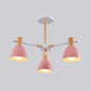 Bell Shaped Living Room Chandelier Metal Macaron Style Ceiling Hang Light with Wood Accents Clearhalo 'Ceiling Lights' 'Chandeliers' Lighting' options 2307582