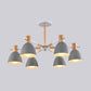 Bell Shaped Living Room Chandelier Metal Macaron Style Ceiling Hang Light with Wood Accents 6 Grey Clearhalo 'Ceiling Lights' 'Chandeliers' Lighting' options 2307587_bd46a555-c837-4022-a136-c125c7f89b32