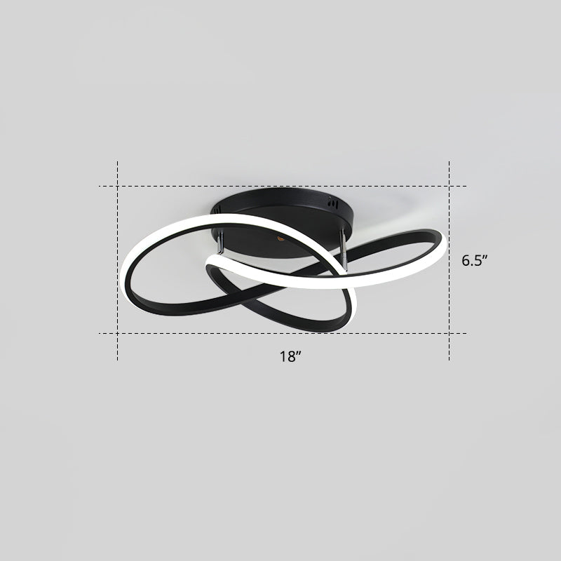 Bedroom LED Ceiling Lamp Simplicity Semi-Flush Light Fixture with Acrylic Strip Shade Black 18" White Clearhalo 'Ceiling Lights' 'Close To Ceiling Lights' 'Close to ceiling' 'Semi-flushmount' Lighting' 2307660