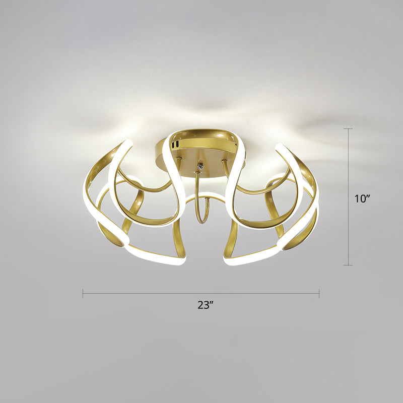 Seamless Curves Acrylic Ceiling Lighting Modern LED Semi Flush Mount Lighting for Bedroom Gold White Clearhalo 'Ceiling Lights' 'Close To Ceiling Lights' 'Close to ceiling' 'Semi-flushmount' Lighting' 2307674