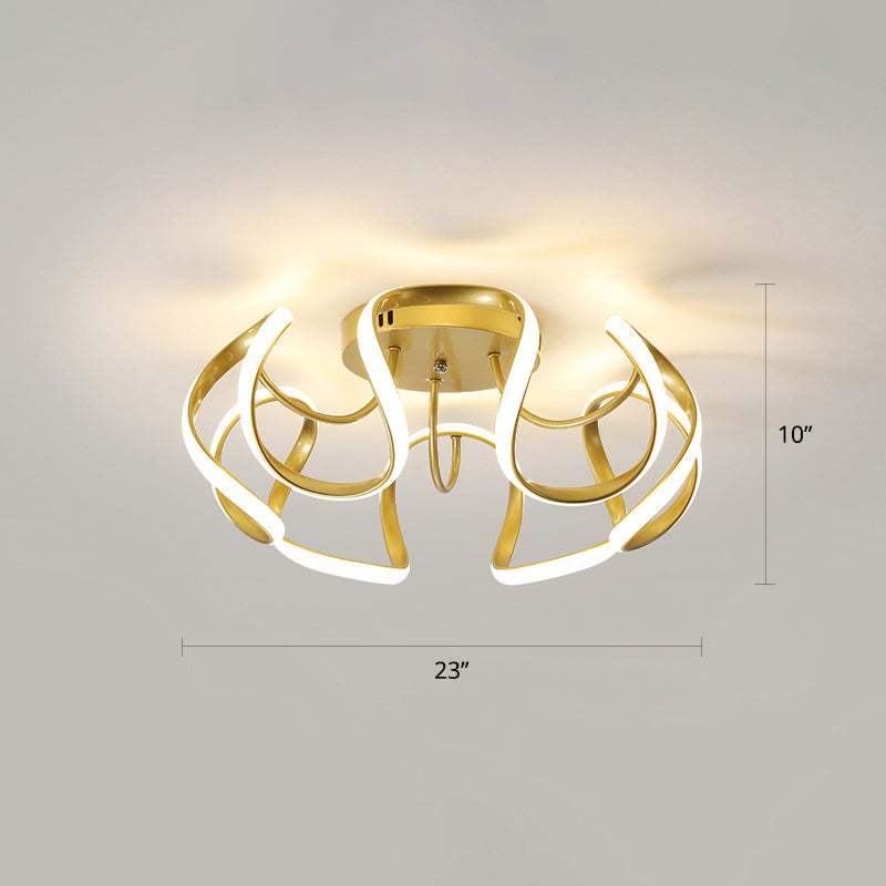 Seamless Curves Acrylic Ceiling Lighting Modern LED Semi Flush Mount Lighting for Bedroom Gold Warm Clearhalo 'Ceiling Lights' 'Close To Ceiling Lights' 'Close to ceiling' 'Semi-flushmount' Lighting' 2307676