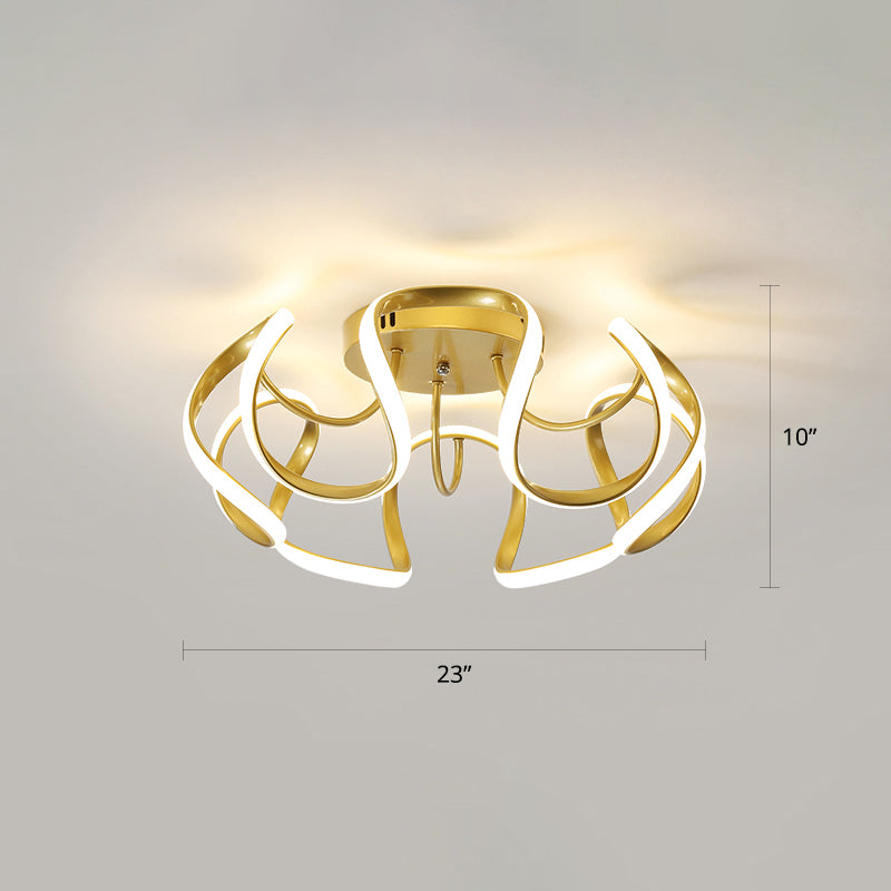 Seamless Curves Acrylic Ceiling Lighting Modern LED Semi Flush Mount Lighting for Bedroom Gold Remote Control Stepless Dimming Clearhalo 'Ceiling Lights' 'Close To Ceiling Lights' 'Close to ceiling' 'Semi-flushmount' Lighting' 2307680