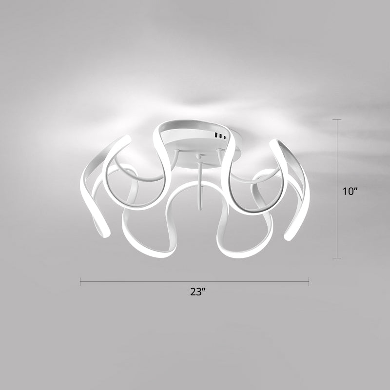 Seamless Curves Acrylic Ceiling Lighting Modern LED Semi Flush Mount Lighting for Bedroom White White Clearhalo 'Ceiling Lights' 'Close To Ceiling Lights' 'Close to ceiling' 'Semi-flushmount' Lighting' 2307682