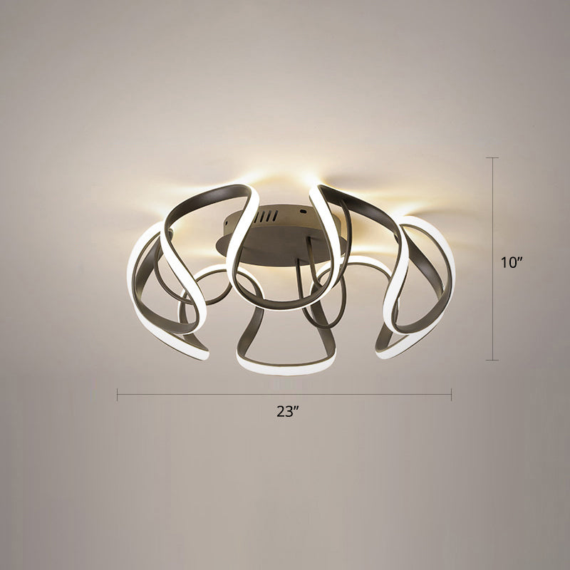 Seamless Curves Acrylic Ceiling Lighting Modern LED Semi Flush Mount Lighting for Bedroom Black Warm Clearhalo 'Ceiling Lights' 'Close To Ceiling Lights' 'Close to ceiling' 'Semi-flushmount' Lighting' 2307686