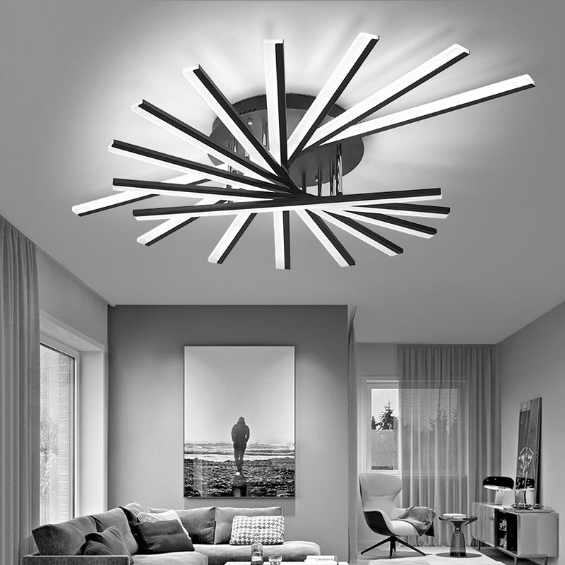 Fan Shaped Bedroom LED Ceiling Fixture Acrylic Minimalism Semi Mount Lighting in Black Clearhalo 'Ceiling Lights' 'Close To Ceiling Lights' 'Close to ceiling' 'Semi-flushmount' Lighting' 2307719
