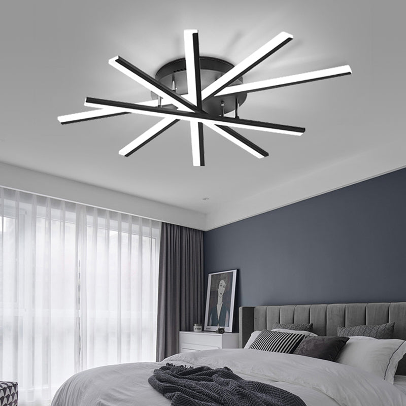 Fan Shaped Bedroom LED Ceiling Fixture Acrylic Minimalism Semi Mount Lighting in Black 5 Black Clearhalo 'Ceiling Lights' 'Close To Ceiling Lights' 'Close to ceiling' 'Semi-flushmount' Lighting' 2307721