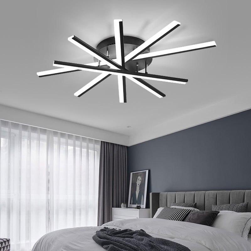 Fan Shaped Bedroom LED Ceiling Fixture Acrylic Minimalism Semi Mount Lighting in Black Clearhalo 'Ceiling Lights' 'Close To Ceiling Lights' 'Close to ceiling' 'Semi-flushmount' Lighting' 2307723