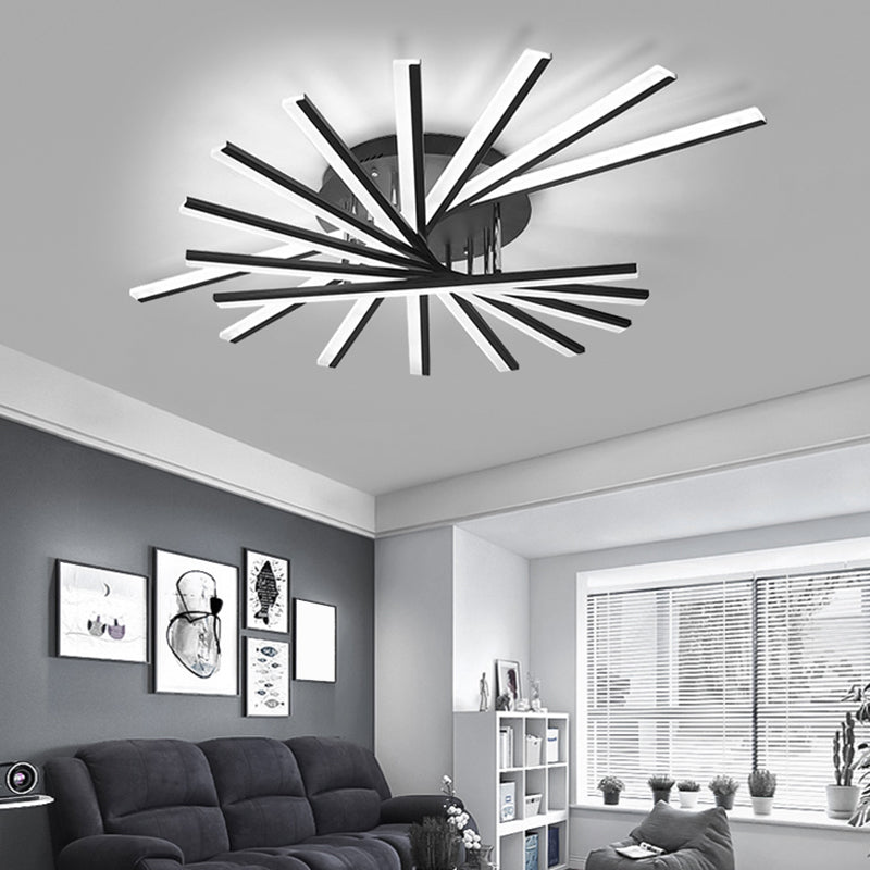 Fan Shaped Bedroom LED Ceiling Fixture Acrylic Minimalism Semi Mount Lighting in Black 7 Black Clearhalo 'Ceiling Lights' 'Close To Ceiling Lights' 'Close to ceiling' 'Semi-flushmount' Lighting' 2307724