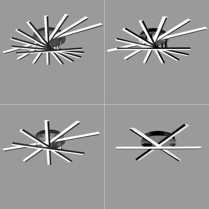 Fan Shaped Bedroom LED Ceiling Fixture Acrylic Minimalism Semi Mount Lighting in Black Clearhalo 'Ceiling Lights' 'Close To Ceiling Lights' 'Close to ceiling' 'Semi-flushmount' Lighting' 2307725