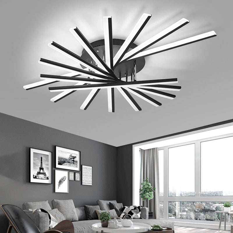 Fan Shaped Bedroom LED Ceiling Fixture Acrylic Minimalism Semi Mount Lighting in Black Clearhalo 'Ceiling Lights' 'Close To Ceiling Lights' 'Close to ceiling' 'Semi-flushmount' Lighting' 2307726