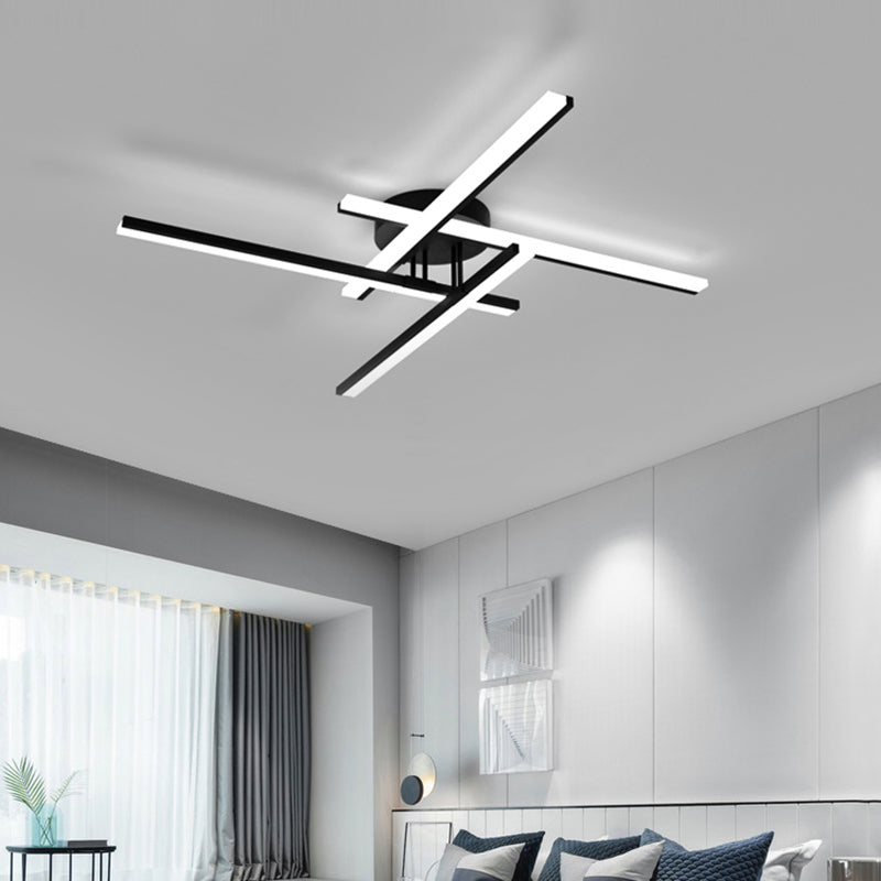 Minimalist Line Art Semi Flush Light Metal Living Room LED Ceiling Lamp in Black Clearhalo 'Ceiling Lights' 'Close To Ceiling Lights' 'Close to ceiling' 'Semi-flushmount' Lighting' 2307731