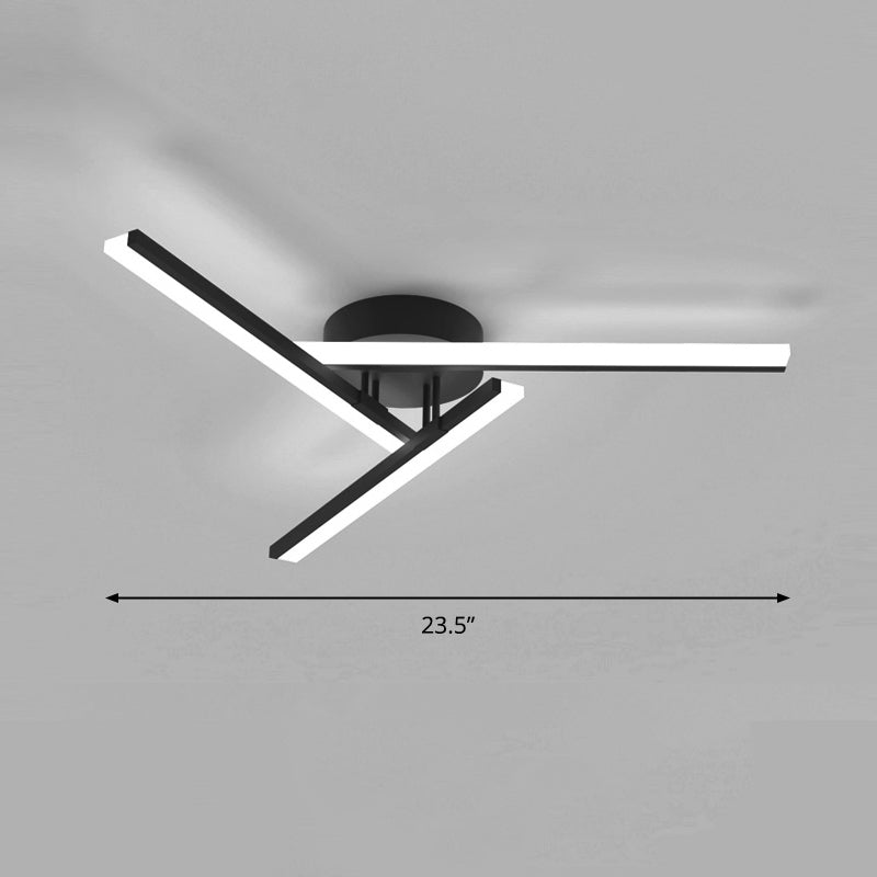 Minimalist Line Art Semi Flush Light Metal Living Room LED Ceiling Lamp in Black Black 23.5" Remote Control Stepless Dimming Clearhalo 'Ceiling Lights' 'Close To Ceiling Lights' 'Close to ceiling' 'Semi-flushmount' Lighting' 2307740