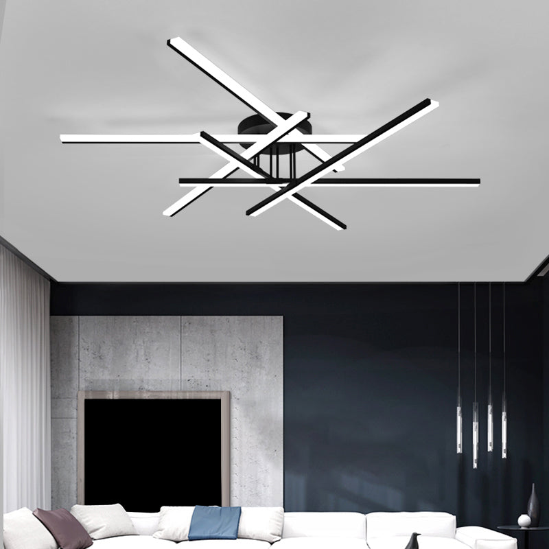 Minimalist Line Art Semi Flush Light Metal Living Room LED Ceiling Lamp in Black Black 39" Remote Control Stepless Dimming Clearhalo 'Ceiling Lights' 'Close To Ceiling Lights' 'Close to ceiling' 'Semi-flushmount' Lighting' 2307742