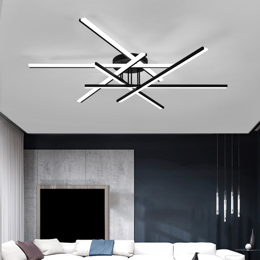 Minimalist Line Art Semi Flush Light Metal Living Room LED Ceiling Lamp in Black Black 39" White Clearhalo 'Ceiling Lights' 'Close To Ceiling Lights' 'Close to ceiling' 'Semi-flushmount' Lighting' 2307743