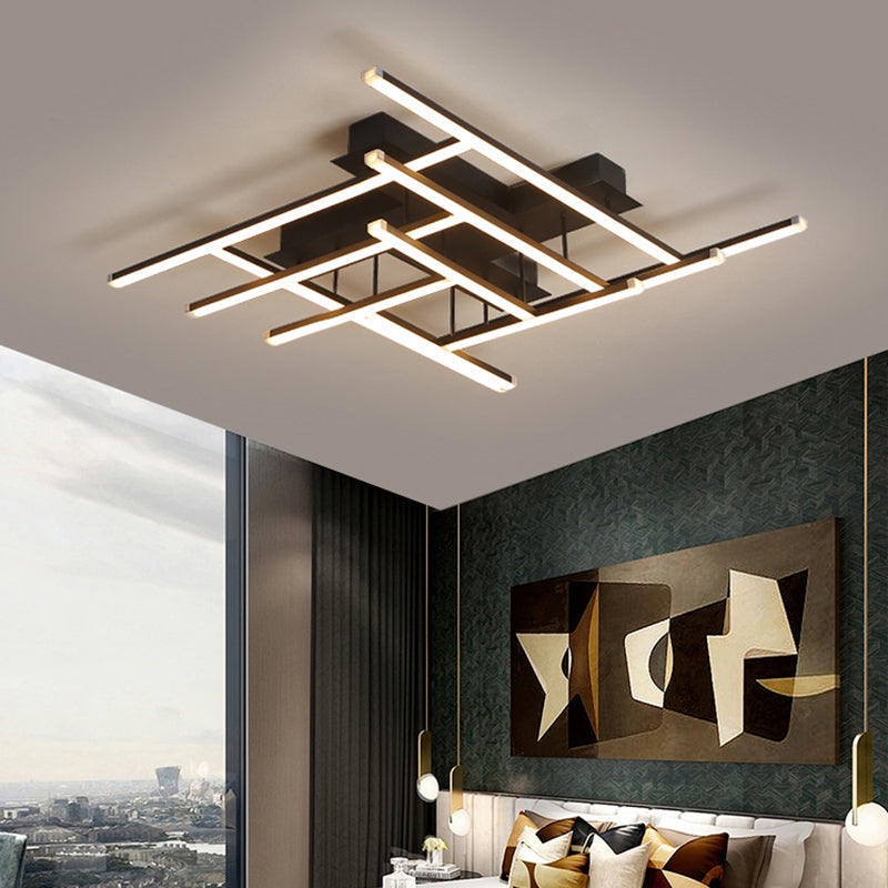 Crossed LED Semi Flush Ceiling Light Fixture Minimalist Acrylic Flushmount Lighting in Black Black Natural Clearhalo 'Ceiling Lights' 'Close To Ceiling Lights' 'Close to ceiling' 'Semi-flushmount' Lighting' 2307745