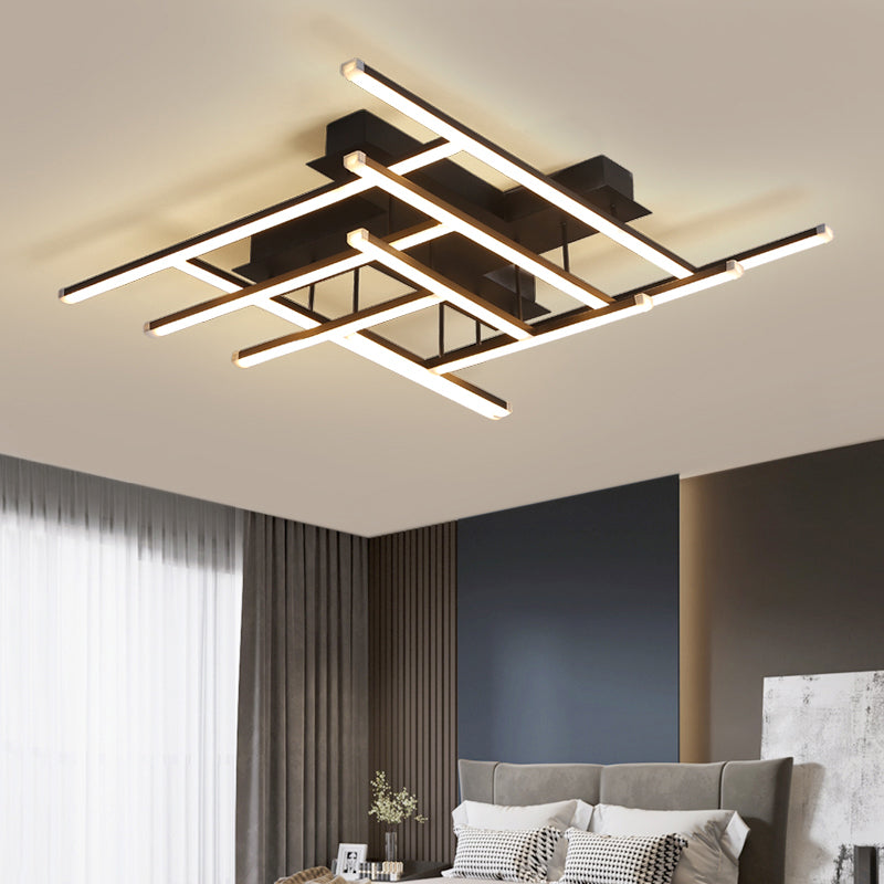 Crossed LED Semi Flush Ceiling Light Fixture Minimalist Acrylic Flushmount Lighting in Black Clearhalo 'Ceiling Lights' 'Close To Ceiling Lights' 'Close to ceiling' 'Semi-flushmount' Lighting' 2307746