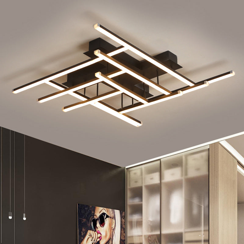 Crossed LED Semi Flush Ceiling Light Fixture Minimalist Acrylic Flushmount Lighting in Black Clearhalo 'Ceiling Lights' 'Close To Ceiling Lights' 'Close to ceiling' 'Semi-flushmount' Lighting' 2307748