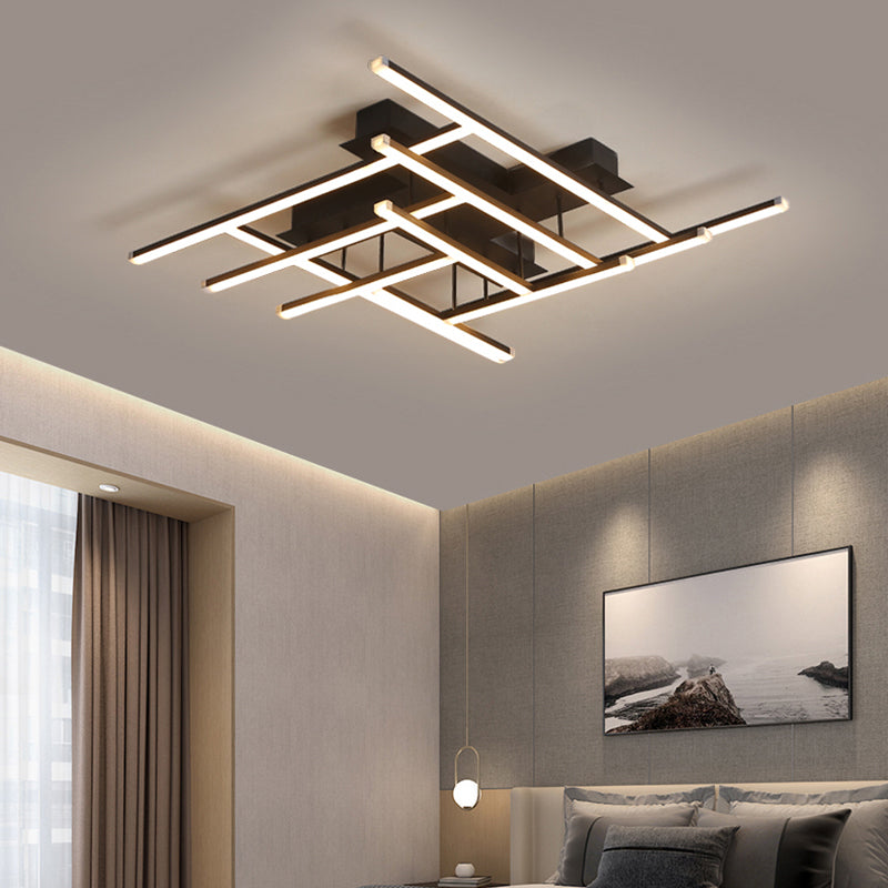 Crossed LED Semi Flush Ceiling Light Fixture Minimalist Acrylic Flushmount Lighting in Black Clearhalo 'Ceiling Lights' 'Close To Ceiling Lights' 'Close to ceiling' 'Semi-flushmount' Lighting' 2307749