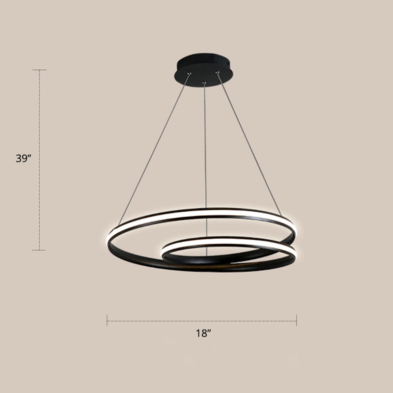 Loop Shaped Dining Room Suspension Lamp Aluminum LED Minimalist Chandelier Light Black 18" Warm Clearhalo 'Ceiling Lights' 'Chandeliers' 'Modern Chandeliers' 'Modern' Lighting' 2307766