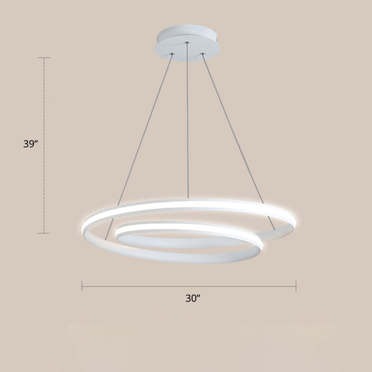Loop Shaped Dining Room Suspension Lamp Aluminum LED Minimalist Chandelier Light White 30" Warm Clearhalo 'Ceiling Lights' 'Chandeliers' 'Modern Chandeliers' 'Modern' Lighting' 2307772