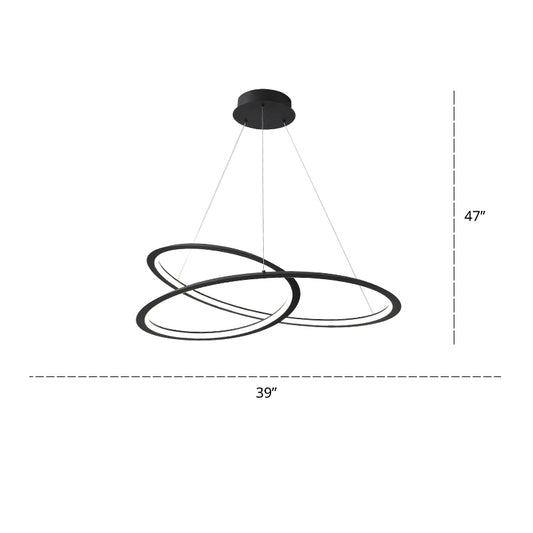 Living Room Chandelier Lamp Minimalist LED Pendant Light with Twisted Aluminum Shade Black 39.5" Clearhalo 'Ceiling Lights' 'Chandeliers' 'Modern Chandeliers' 'Modern' Lighting' 2307781