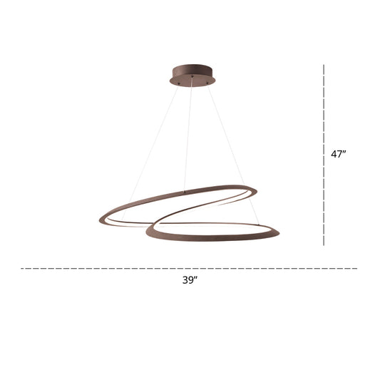 Living Room Chandelier Lamp Minimalist LED Pendant Light with Twisted Aluminum Shade Coffee 39.5" Clearhalo 'Ceiling Lights' 'Chandeliers' 'Modern Chandeliers' 'Modern' Lighting' 2307788