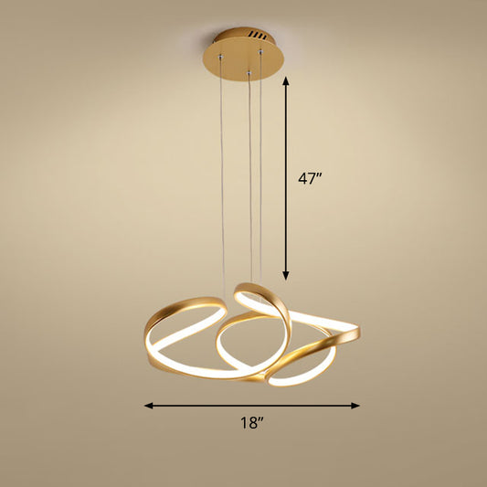 Metal Twisty LED Chandelier Lighting Simple Style Gold Hanging Lamp for Restaurant Gold 18" Remote Control Stepless Dimming Clearhalo 'Ceiling Lights' 'Chandeliers' 'Modern Chandeliers' 'Modern' Lighting' 2307797