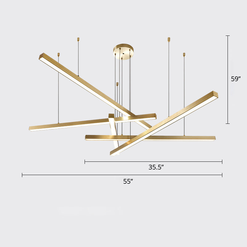 Bar-Shaped Chandelier Lighting Simplicity Metal Living Room LED Hanging Ceiling Light 5 Gold Third Gear Clearhalo 'Ceiling Lights' 'Chandeliers' 'Modern Chandeliers' 'Modern' Lighting' 2307805