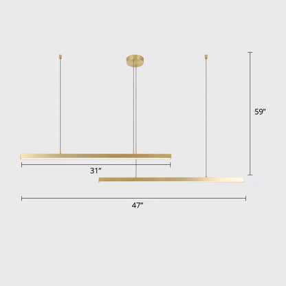 Bar-Shaped Chandelier Lighting Simplicity Metal Living Room LED Hanging Ceiling Light 2 Gold Warm Clearhalo 'Ceiling Lights' 'Chandeliers' 'Modern Chandeliers' 'Modern' Lighting' 2307816