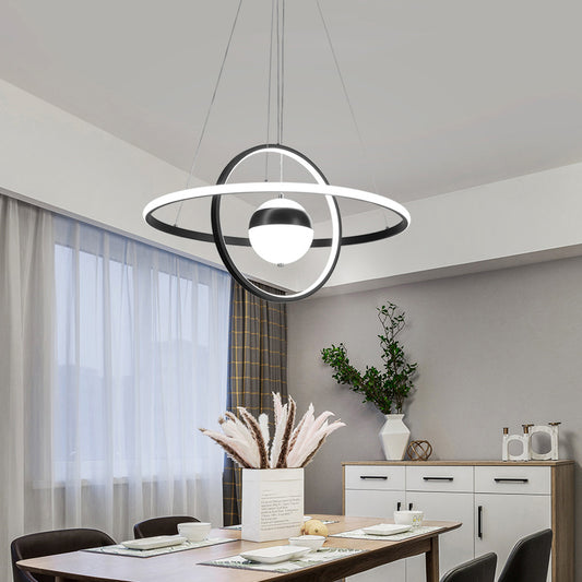 Ball and Ring Shaped Chandelier Minimalistic Acrylic Black Ceiling Pendant Light over Table Black Third Gear Clearhalo 'Ceiling Lights' 'Chandeliers' 'Modern Chandeliers' 'Modern' Lighting' 2307831