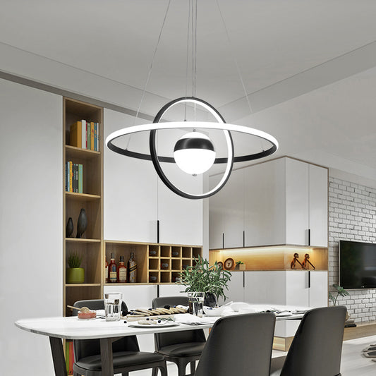 Ball and Ring Shaped Chandelier Minimalistic Acrylic Black Ceiling Pendant Light over Table Clearhalo 'Ceiling Lights' 'Chandeliers' 'Modern Chandeliers' 'Modern' Lighting' 2307835
